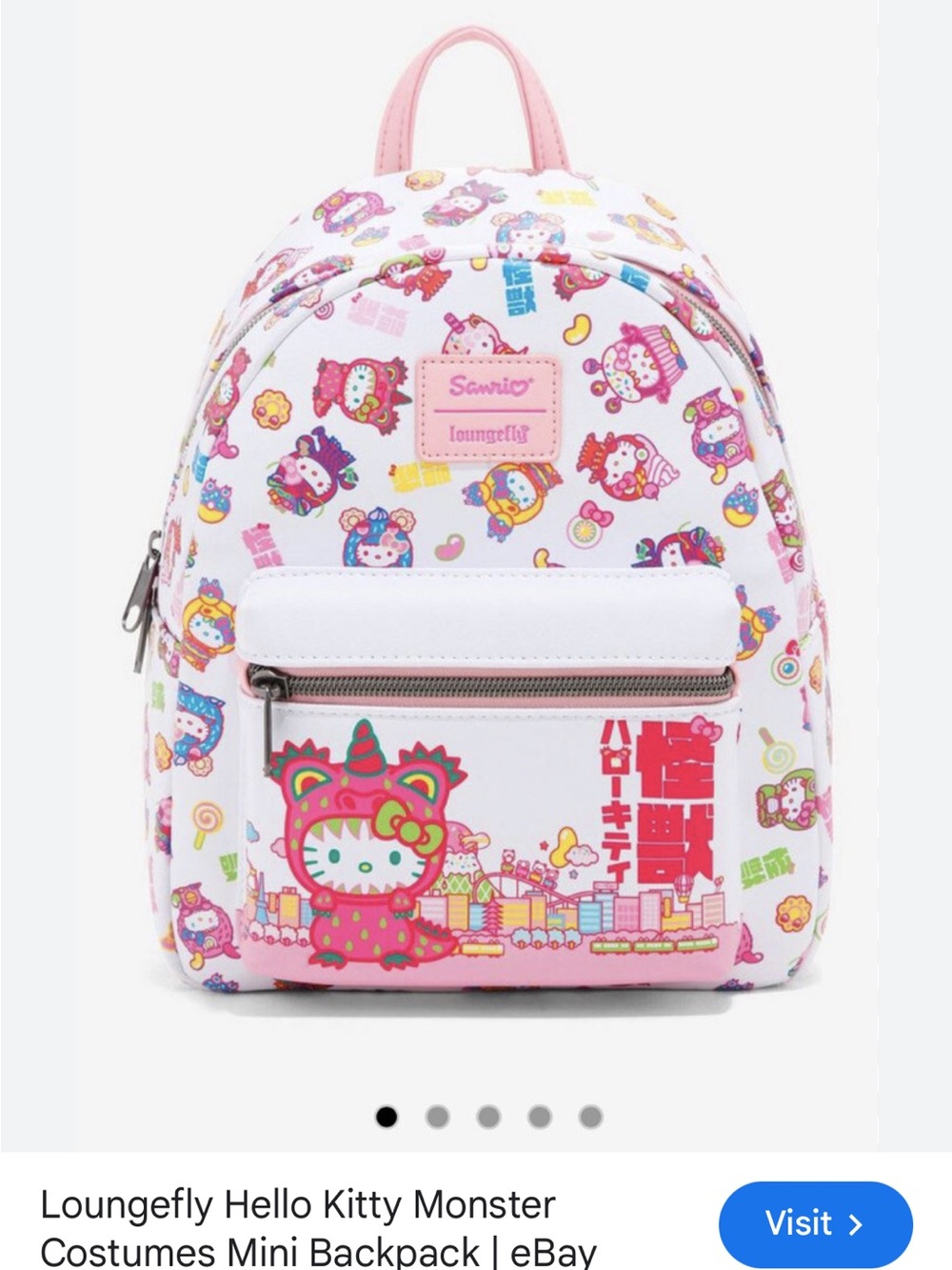 Loungefly Hello Kitty Monster Costume Mini Backpack in Pink and White